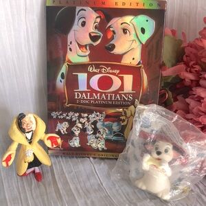 DISNEY 101 Dalmatians DVD movie & Cruella & Lucky NWT plastic action toys